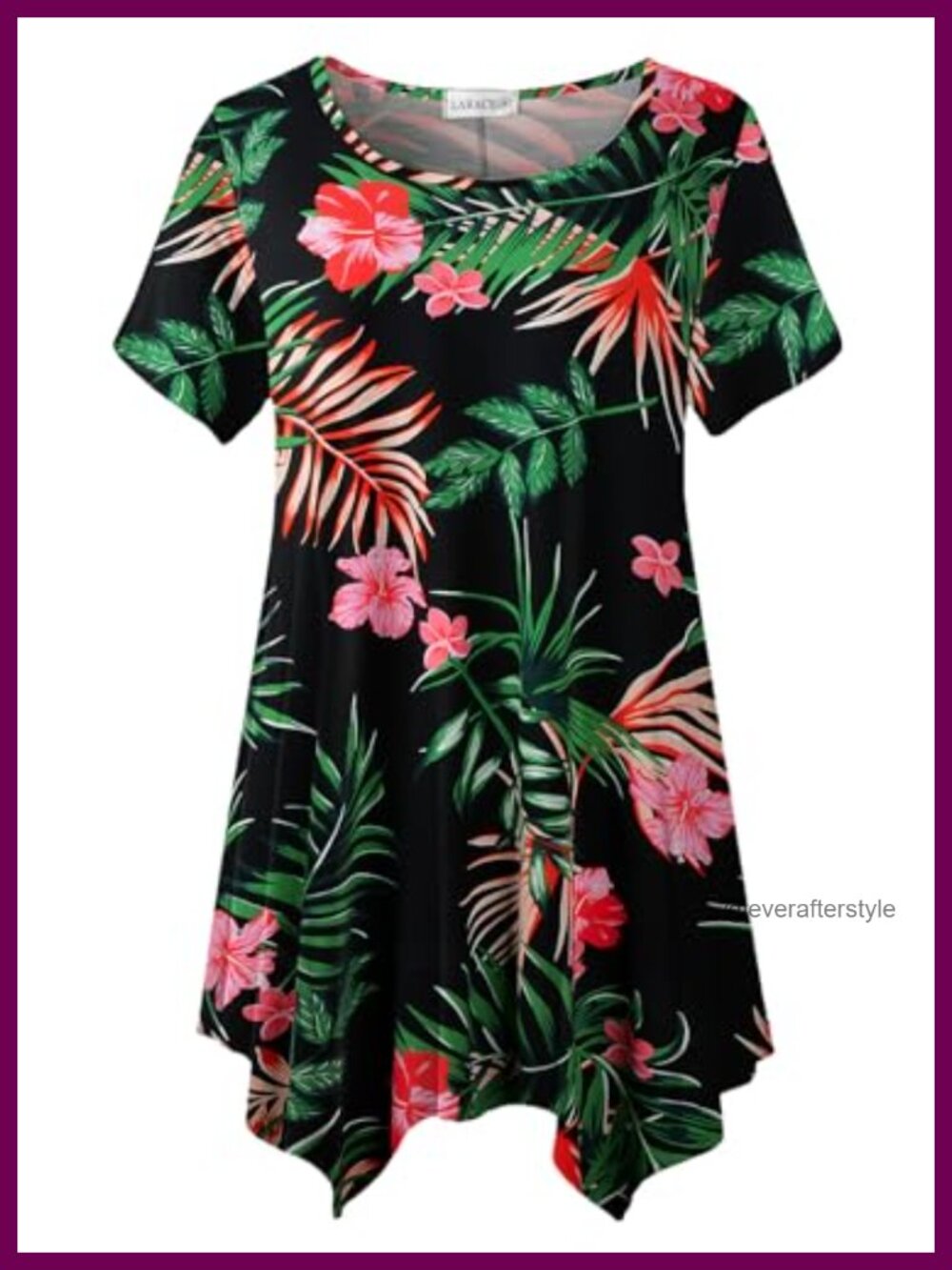 Plus Size Short Sleeve Tunic Top Casual Summer Crew Neck Asymmetrical Hem
